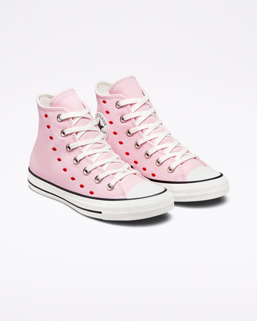 Zapatillas Altas Converse Chuck Taylor All Star Embroidered Lips Mujer Rosas Blancas | PE 42P0L7